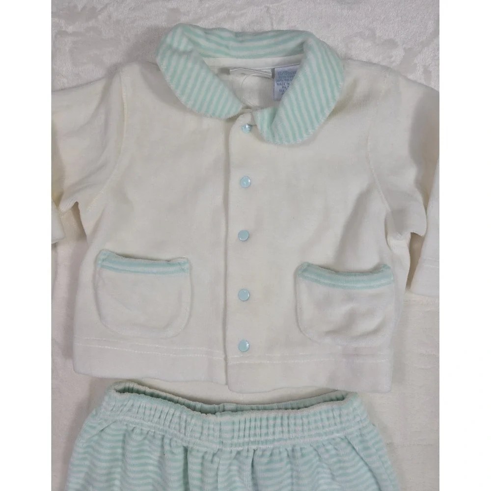 Vintage 80s Tiny Toes Baby Outfit Set 6-9M Mint Striped NWT Style